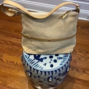 St. John Camel Suede Shoulder Bag